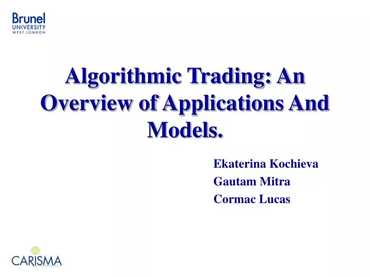 algorithmic trading an overview of applications and models