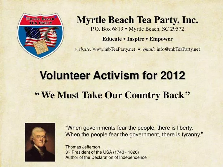 volunteer activism for 2012 we must take our country back