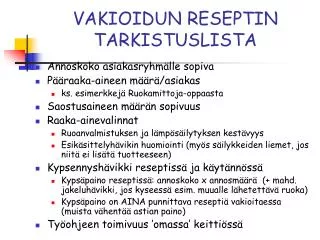 vakioidun reseptin tarkistuslista
