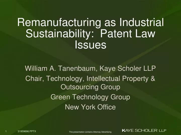 remanufacturing as industrial sustainability patent law issues