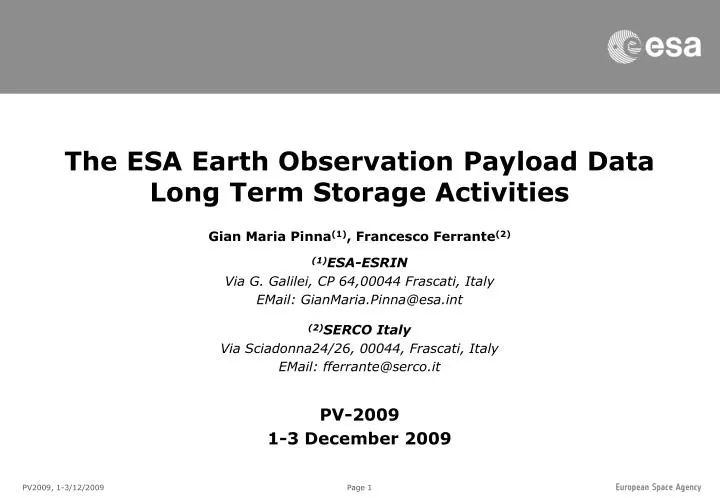 the esa earth observation payload data long term storage activities