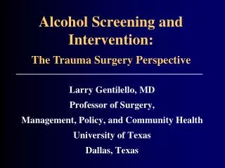 Alcohol Screening and Intervention: