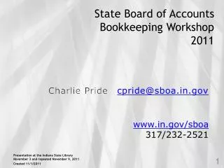 State Board of Accounts Bookkeeping Workshop 2011