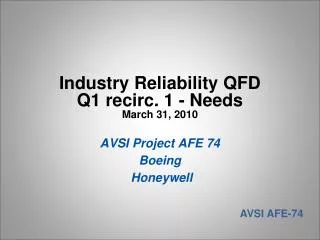 Industry Reliability QFD Q1 recirc. 1 - Needs March 31, 2010