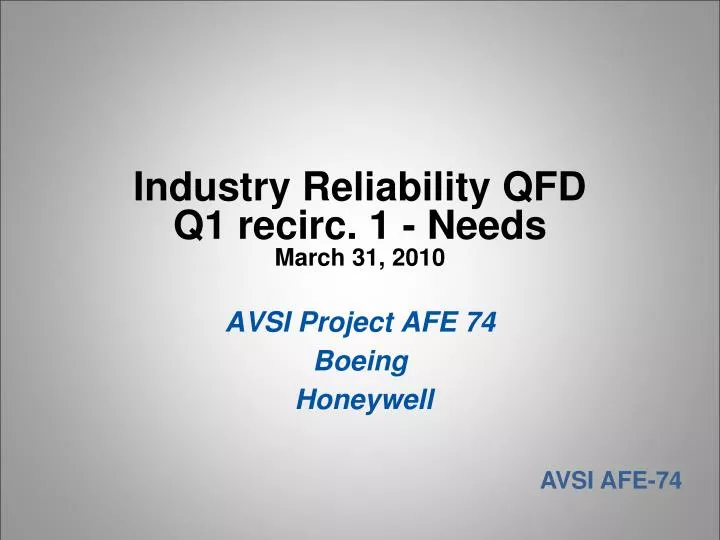 industry reliability qfd q1 recirc 1 needs march 31 2010