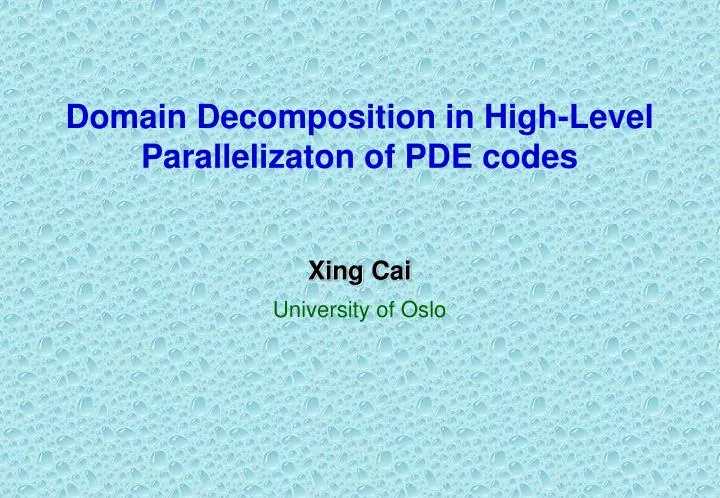 domain decomposition in high level parallelizaton of pde codes