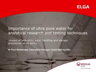 Importance of ultra pure water for analytical research and testing techniques