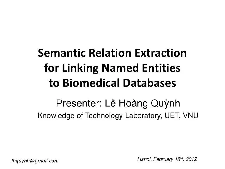 semantic relation extraction for linking named entities to biomedical databases