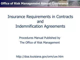Insurance Requirements in Contracts and Indemnification Agreements