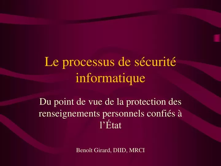 le processus de s curit informatique