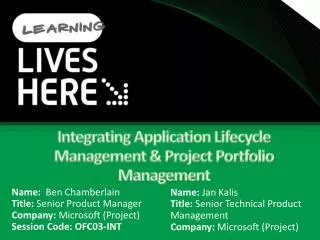 Integrating Application Lifecycle Management &amp; Project Portfolio Management
