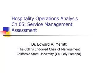 Hospitality Operations Analysis Ch 05: Service Management Assessment