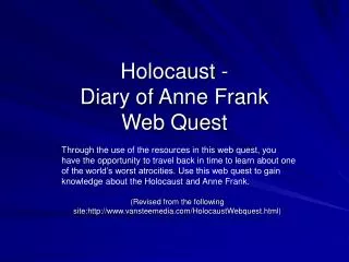 Holocaust - Diary of Anne Frank Web Quest