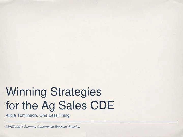 winning strategies for the ag sales cde
