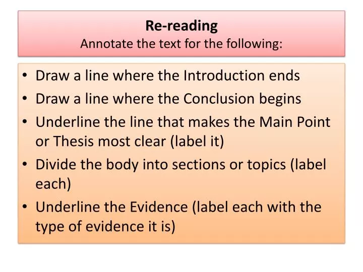 re reading annotate the text for the following