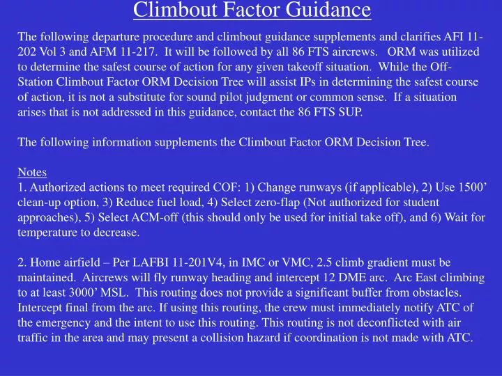 climbout factor guidance