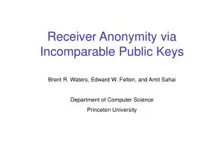 Receiver Anonymity via Incomparable Public Keys