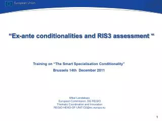 “Ex-ante conditionalities and RIS3 assessment “