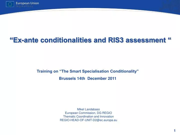 ex ante conditionalities and ris3 assessment