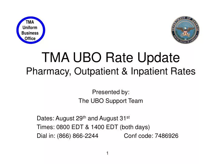 tma ubo rate update pharmacy outpatient inpatient rates