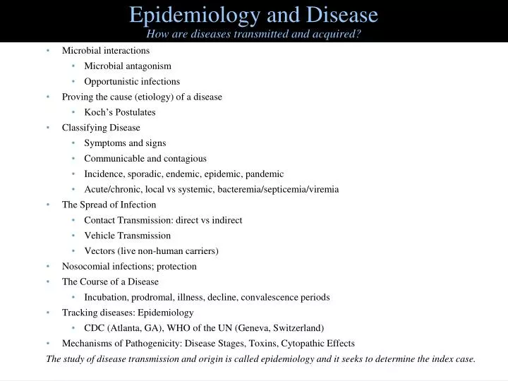 epidemiology and disease how are diseases transmitted and acquired