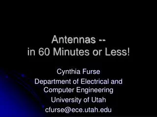 Antennas -- in 60 Minutes or Less!
