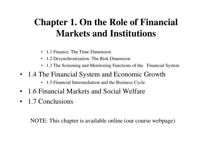 chapter 1 on the role of financial markets and institutions