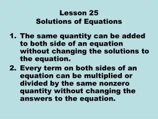 Lesson 25 Solutions of Equations