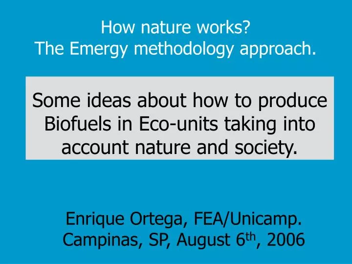 how nature works the emergy methodology approach