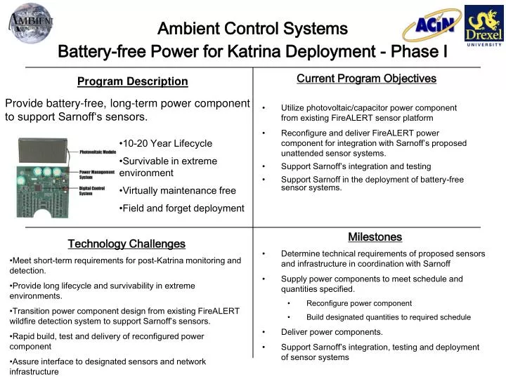 ambient control systems battery free power for katrina deployment phase i