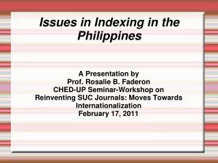 Issues in Indexing in the Philippines