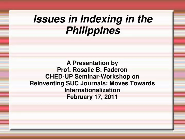 issues in indexing in the philippines