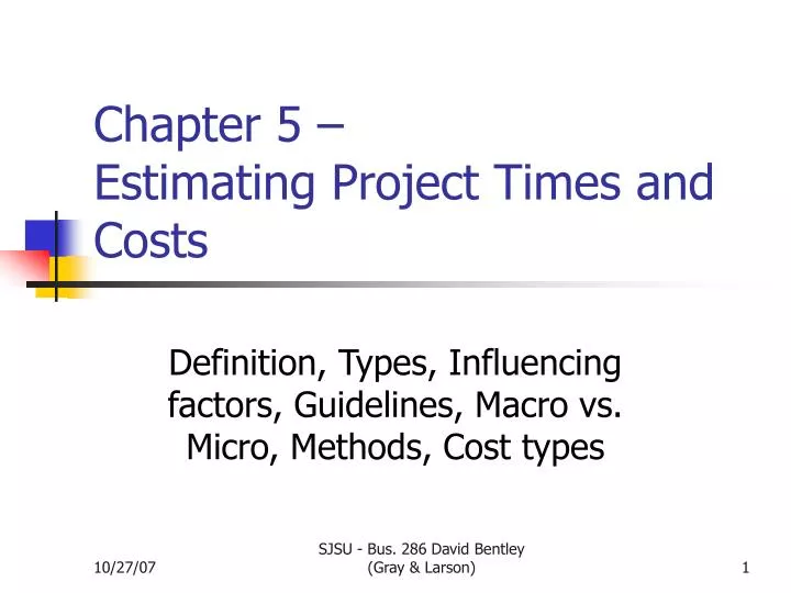chapter 5 estimating project times and costs