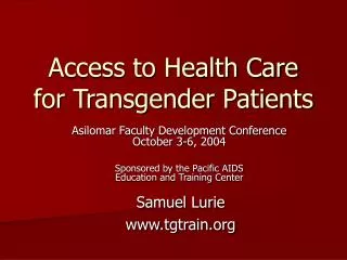 Access to Health Care for Transgender Patients