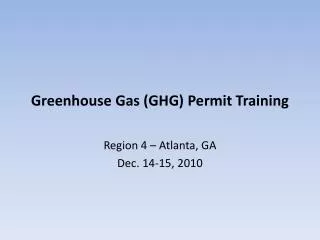 Greenhouse Gas (GHG) Permit Training