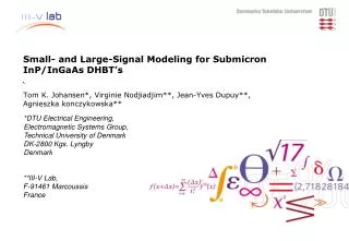 Small- and Large-Signal Modeling for Submicron InP/InGaAs DHBT’s