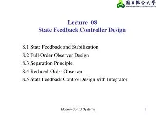 Lecture 08 State Feedback Controller Design
