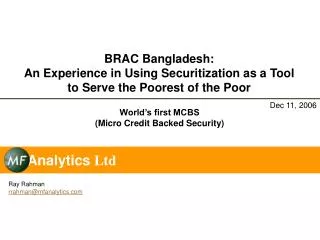 BRAC Bangladesh: An Experience in Using Securitization as a Tool to Serve the Poorest of the Poor