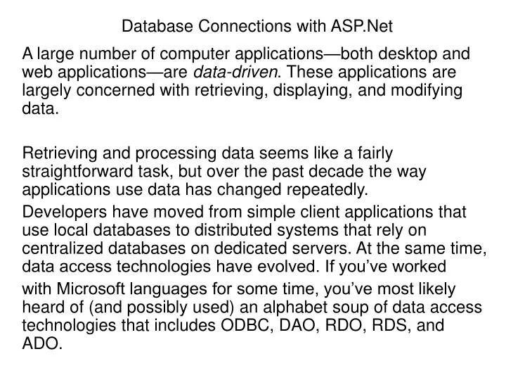 database connections with asp net