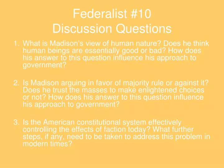federalist 10 discussion questions
