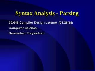 Syntax Analysis - Parsing