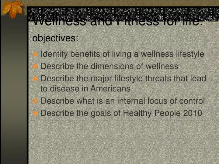 wellness and fitness for life objectives