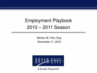 Employment Playbook 2010 – 2011 Season