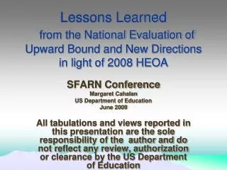 Lessons Learned from the National Evaluation of Upward Bound and New Directions in light of 2008 HEOA