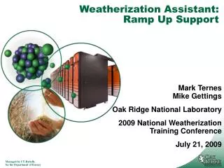 Weatherization Assistant: Ramp Up Support