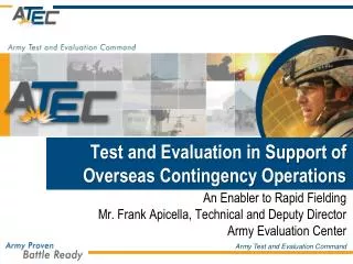 Test and Evaluation in Support of Overseas Contingency Operations