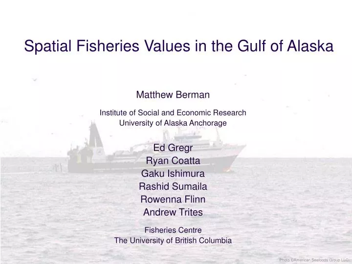 spatial fisheries values in the gulf of alaska