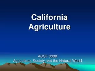 AGST 3000 Agriculture, Society and the Natural World