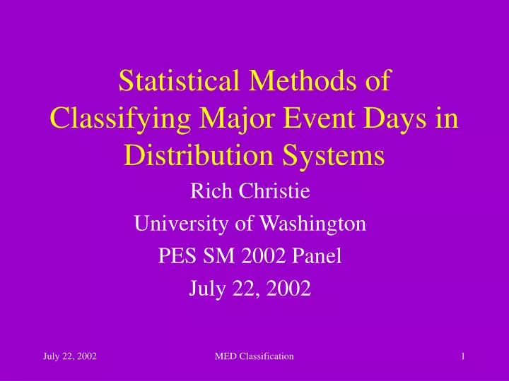 statistical methods of classifying major event days in distribution systems