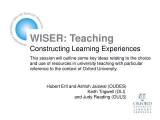 WISER: Teaching Constructing Learning Experiences